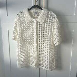 BDG Ivory Crochet Netted Knit Sweater Button Down